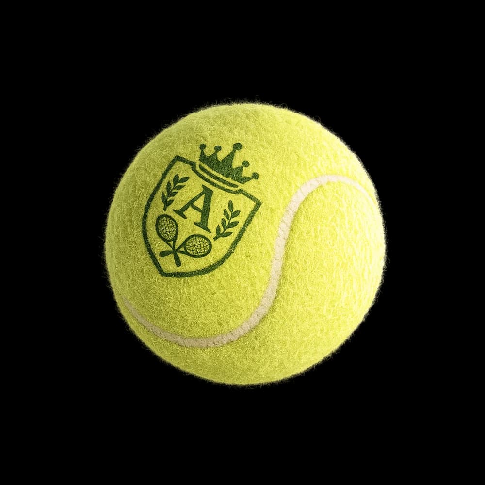 An ACE League tennis ball, stamped with the league crest